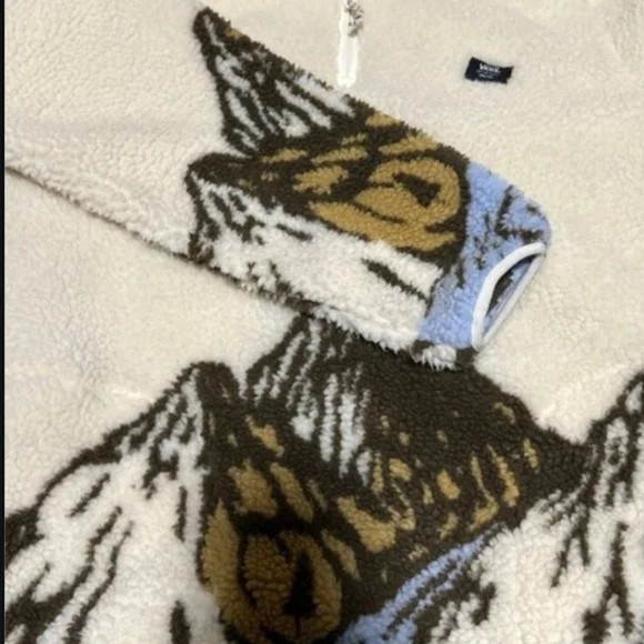Vans Mens Medium/Womens 1/4 Zip Mountain Scene  Pullover Fleece White Sherpa - Picture 3 of 6